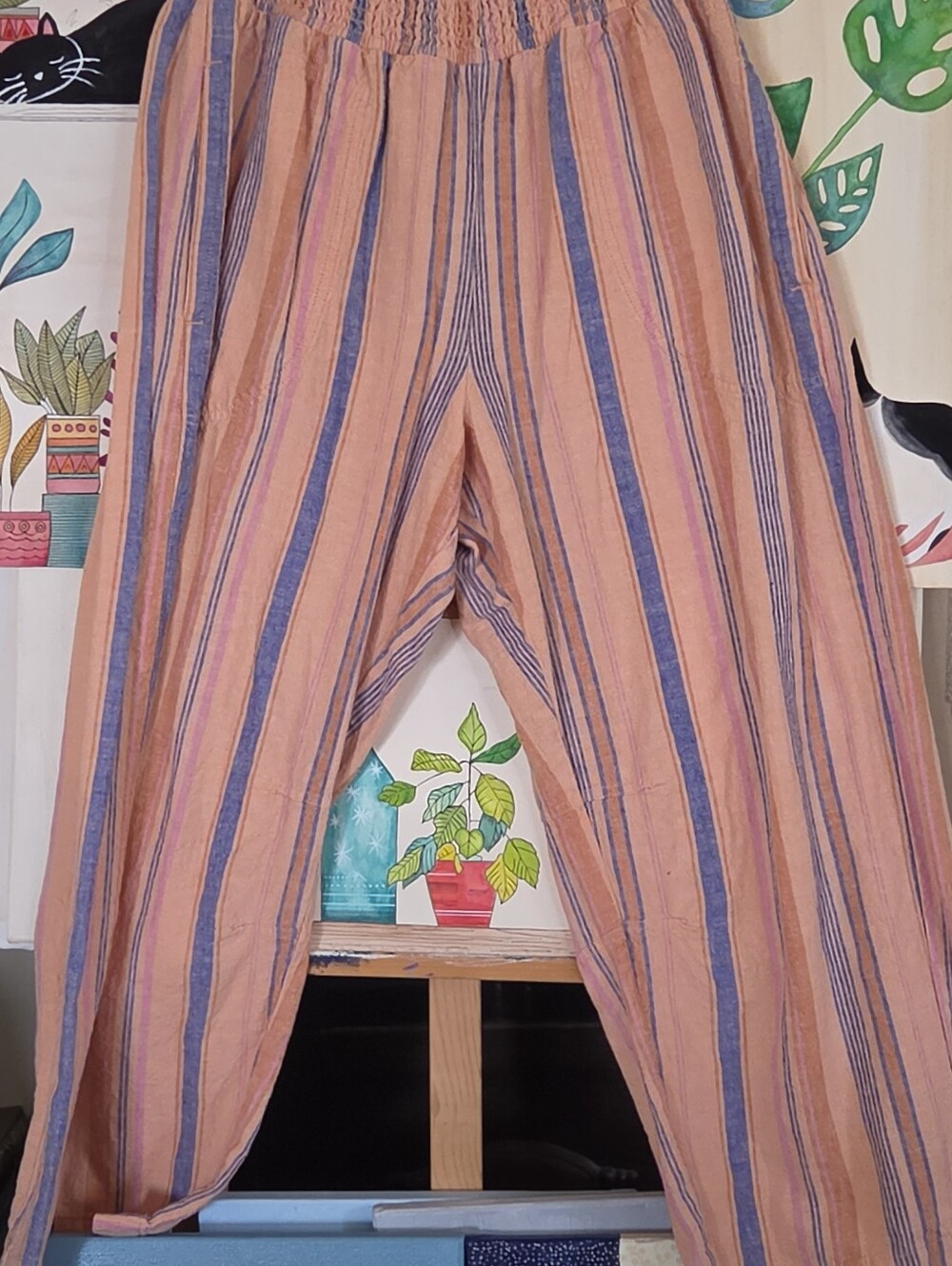 Anthropologie By Pilcro Girls Orange and Blue Striped Pull-On Pants